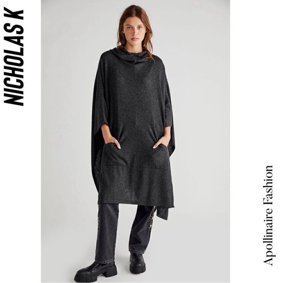 NICHOLAS K HERON PONCHO IN CHARCOAL GREY NWOT IN XS/S - Picture 1 of 10